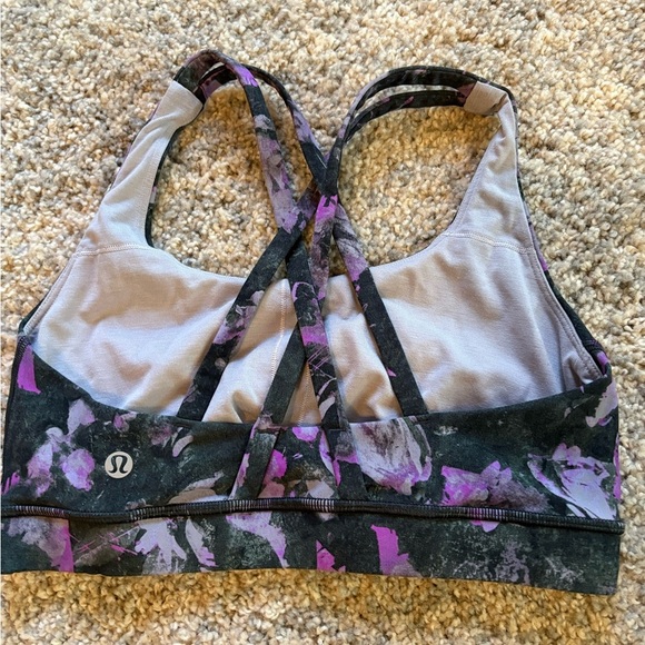Lululemon Energy Floral Print Sports Bra - Black and Purple - Picture 2 of 3